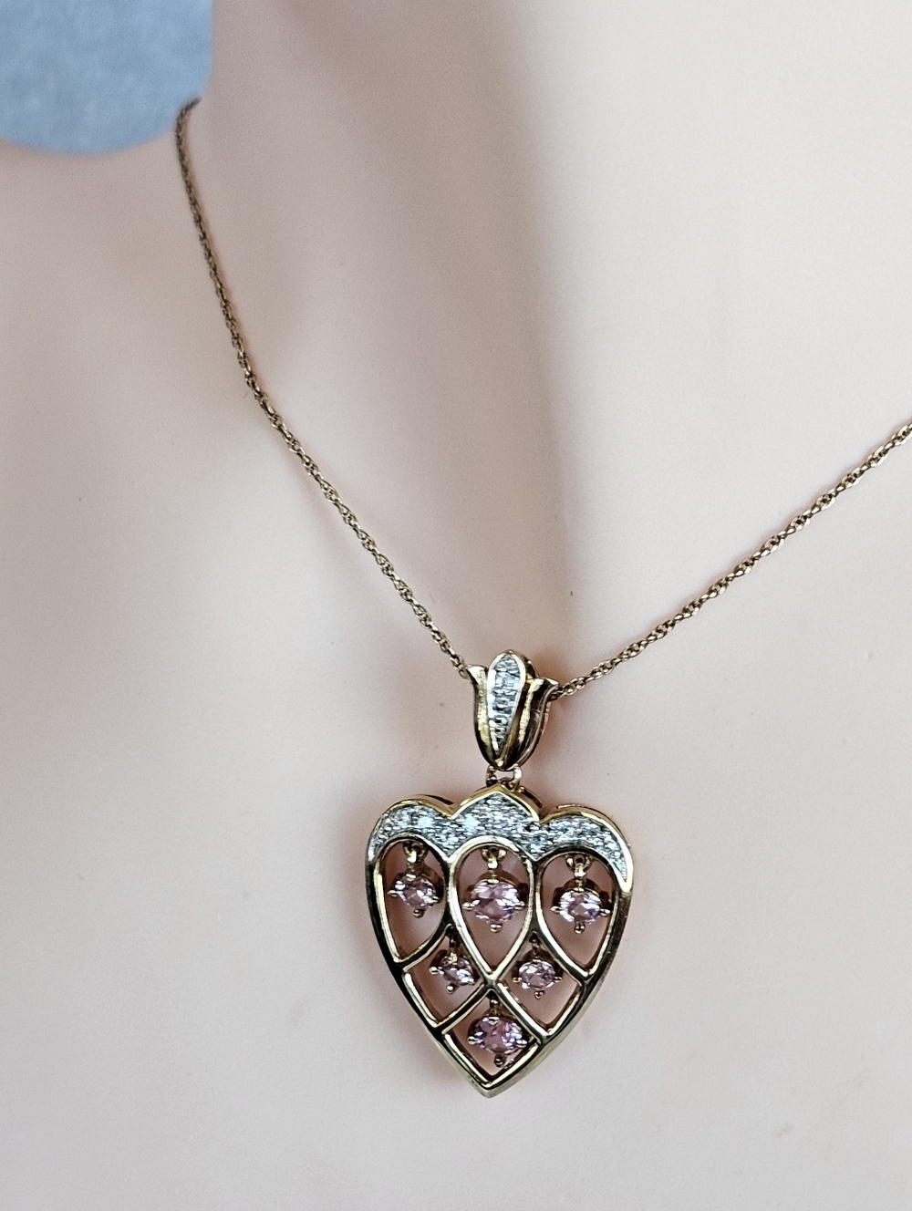 Vintage Victoria Wieck Pink Crystal Dangle Drops In Pendant Vermeil Necklace!